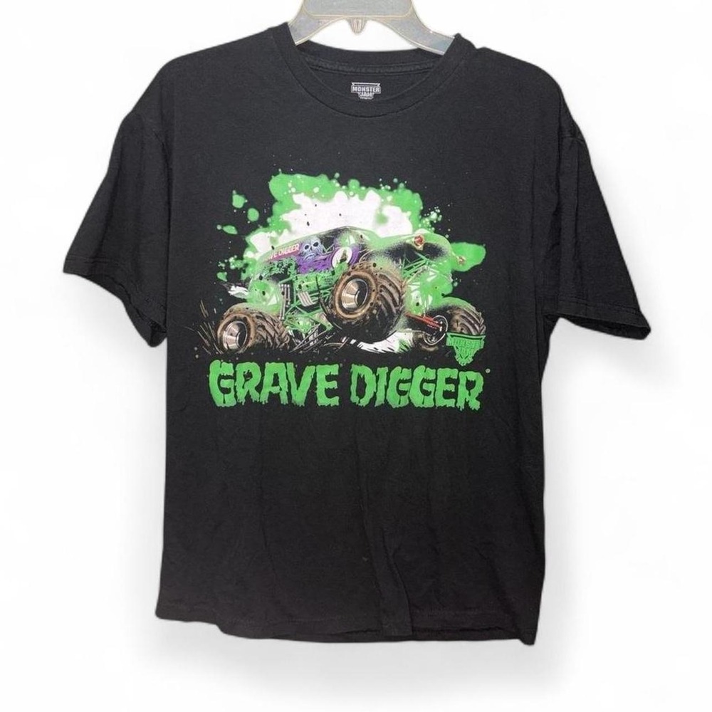 Monster Jam Grave Digger Shirt Mens L Black Monster Truck Graphic Tee Crewneck